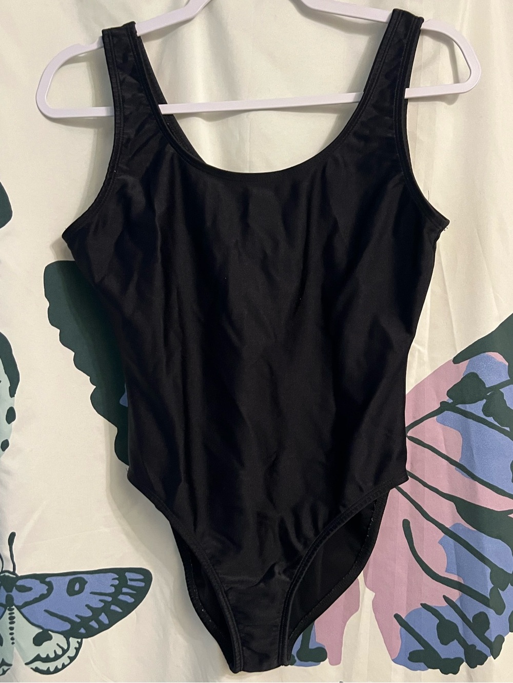 Vintage 90s Hanes her way Black Scoop Neck One-Piece